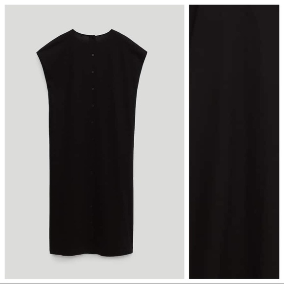NWT Massimo Dutti Black Poplin Midi Dress Size L. - Picture 6 of 10